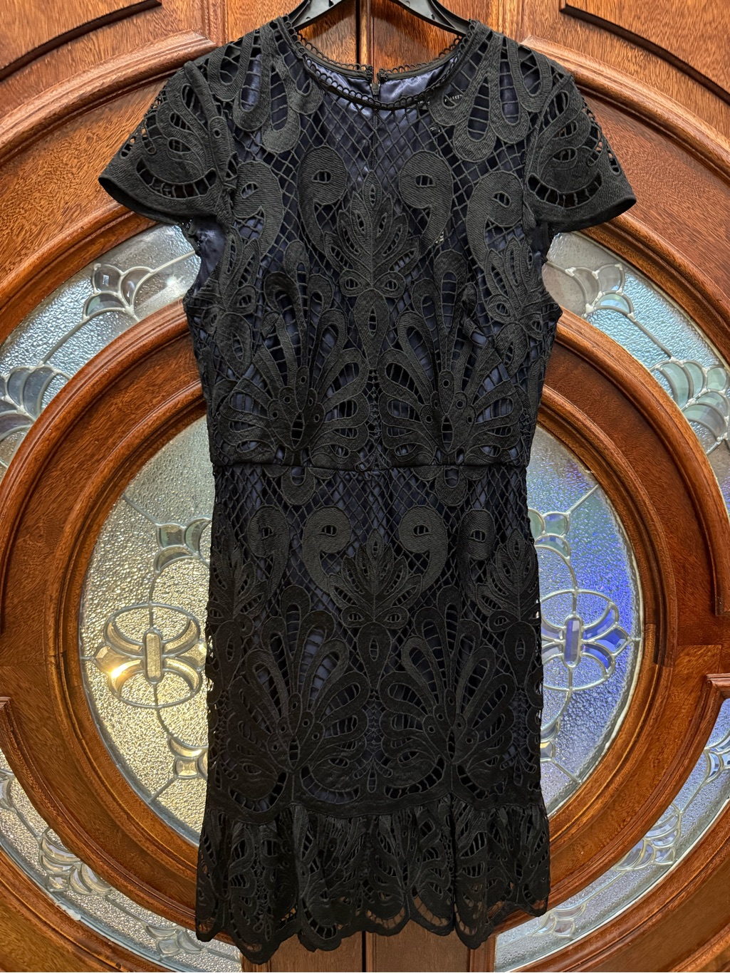 White House Black Market Black Lace Short Sleeve Cocktail Dress